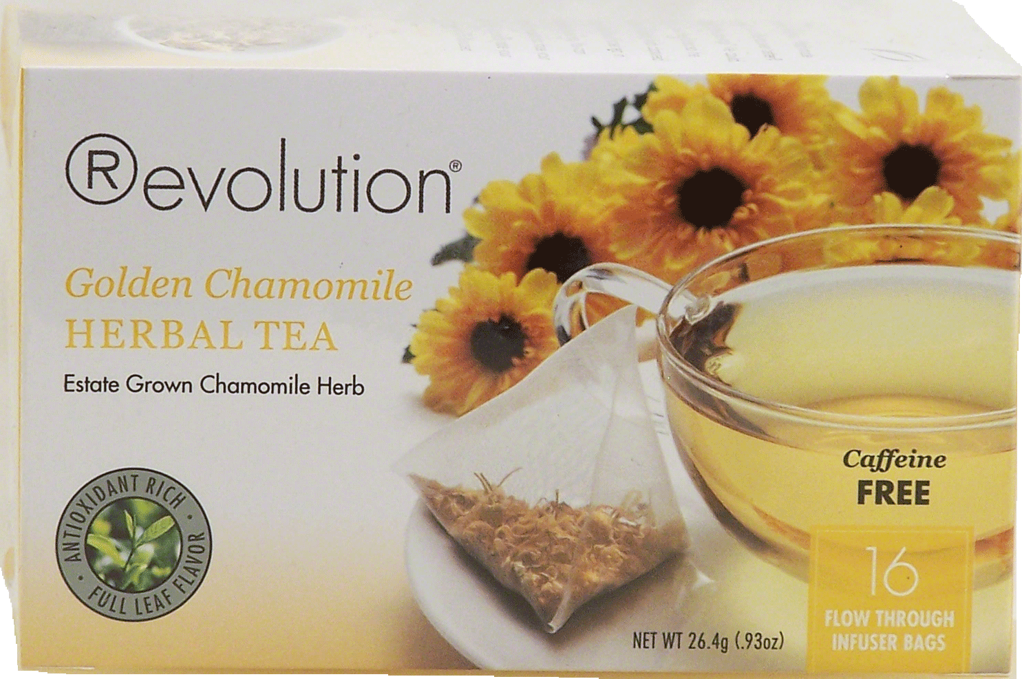 Revolution  golden chamomile herbal tea, caffeine free, estate grown chamomile herb, 16 flow through infuser bag Full-Size Picture